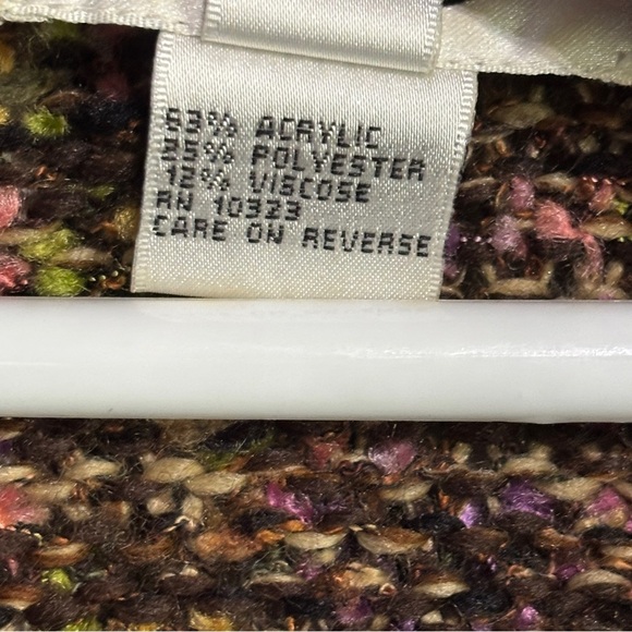 Women M TALBOT's Chunky Cardigan Sweater Brown Purple Colorful zipper Vtg - Picture 8 of 9